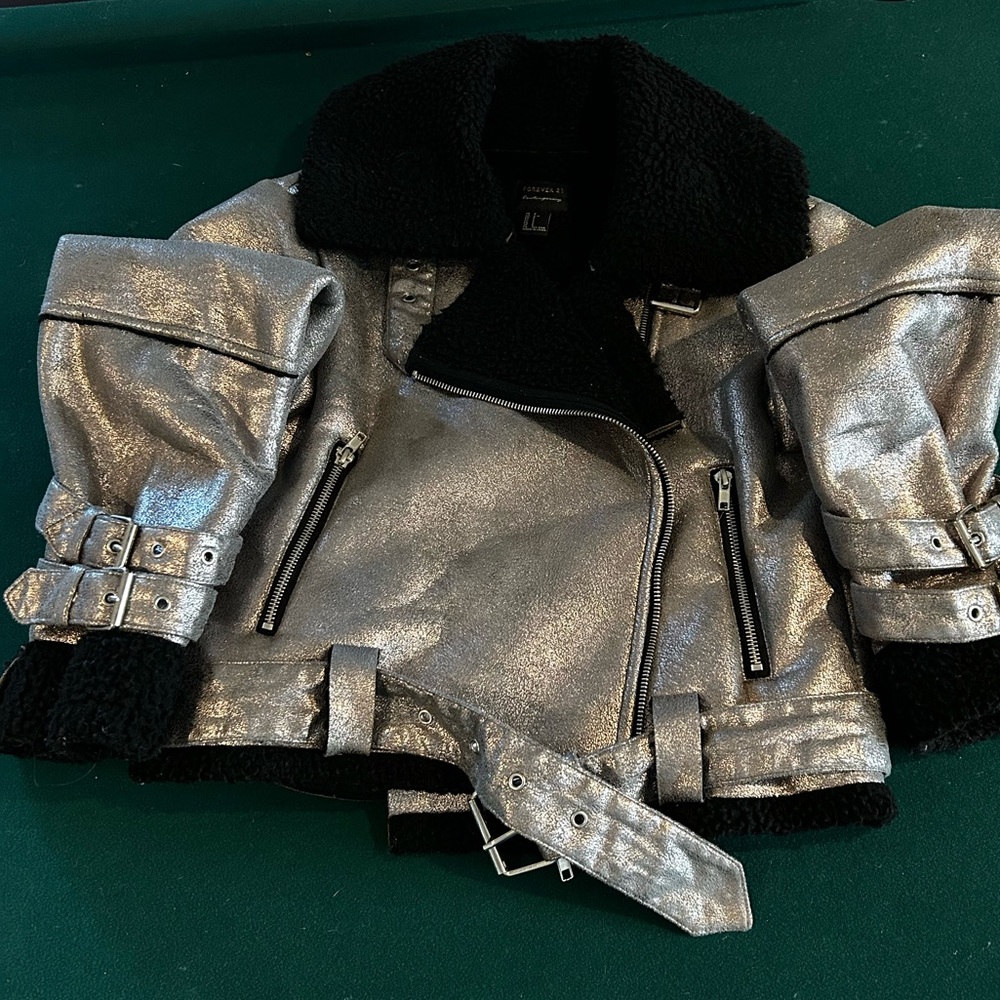 Forever 21 Metallic Silver and Black Jacket Size Small